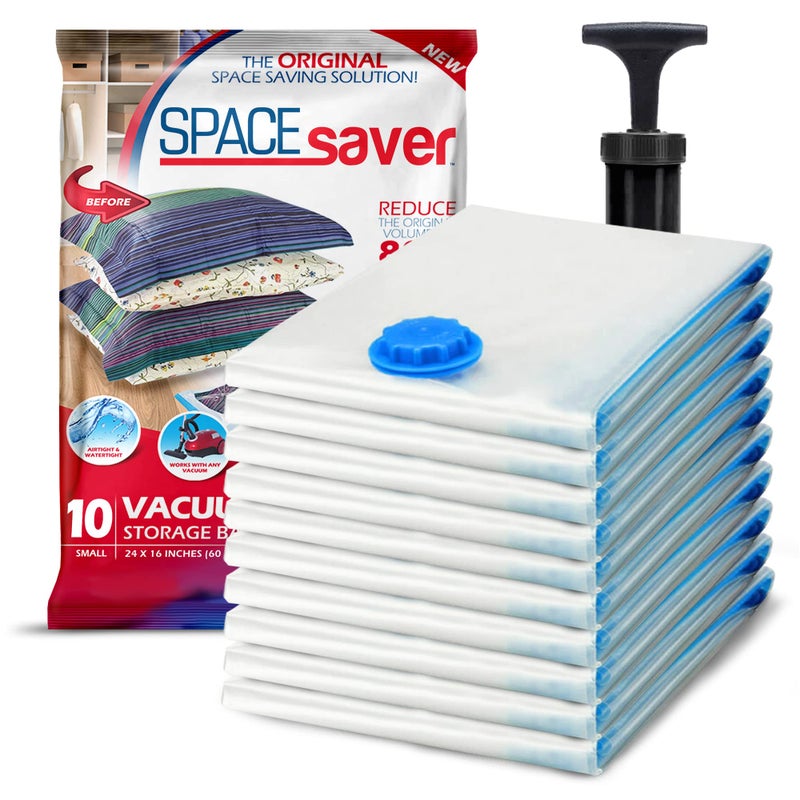 Spacesaver 10 Pack Small Vacuum Storage Bags for Comforters, Blankets & Clothes â€“ Vacuum Sealed Compression Bags with Hand Pump â€“ Space Saver Storage Bags for Bedding, Moving, Travel & Organization - Image 1